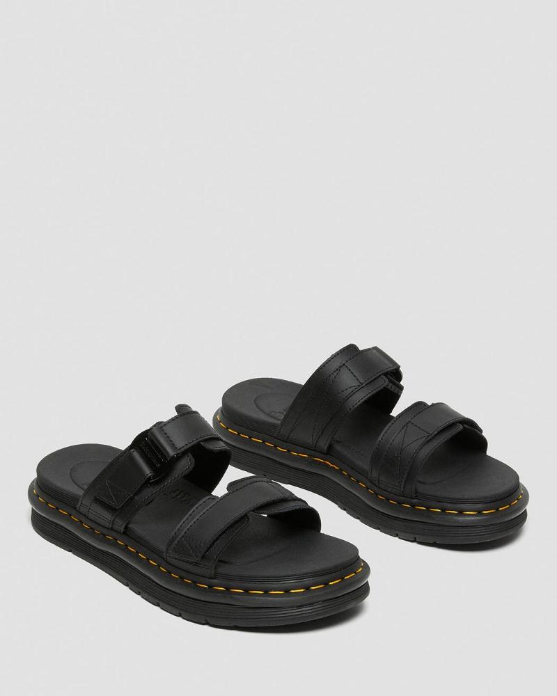 Black Men's Dr Martens Chilton Men's Leather Sandals | CA 628OKI